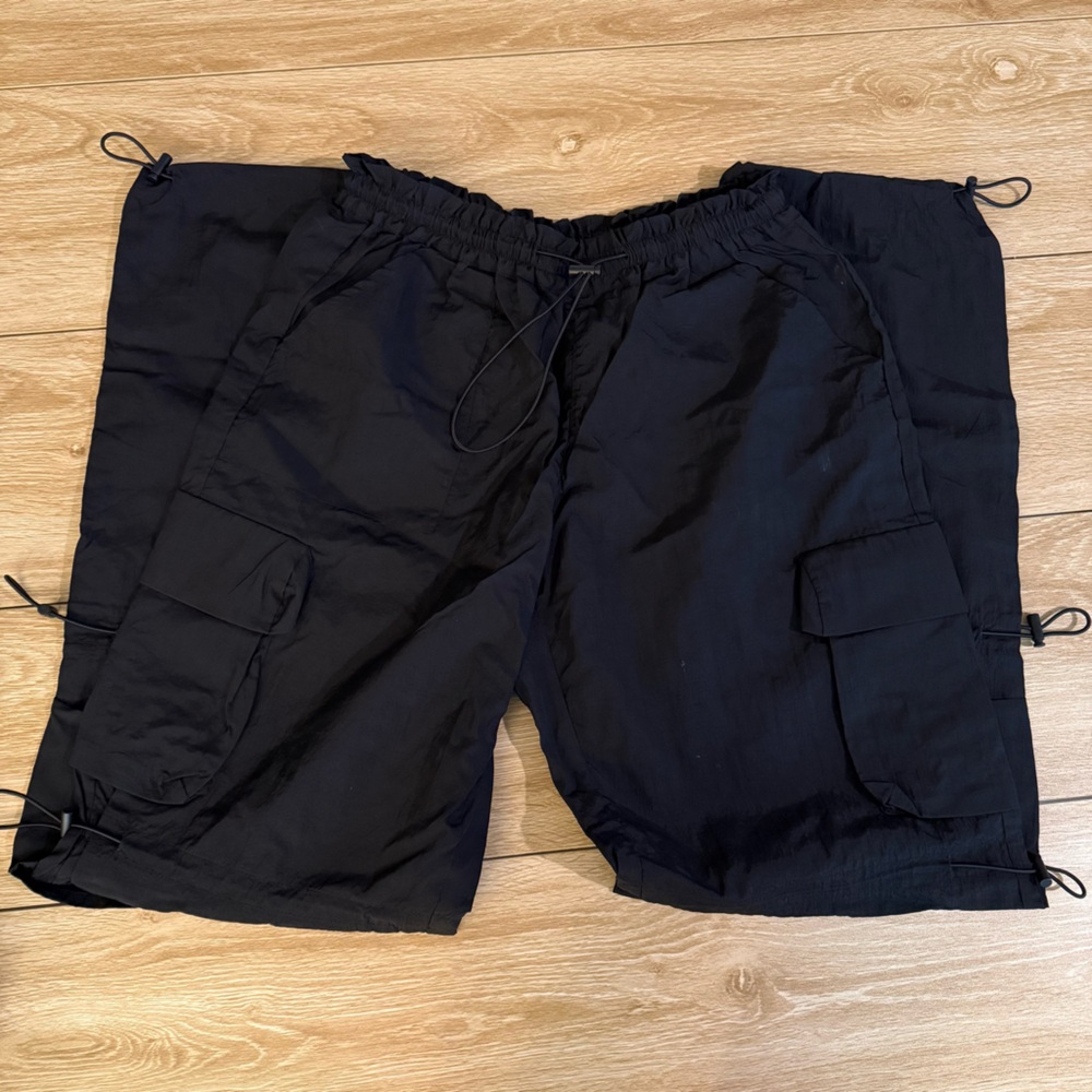 Garage Black Cargo Track Pants with Drawstring Details - Picture 2 of 4